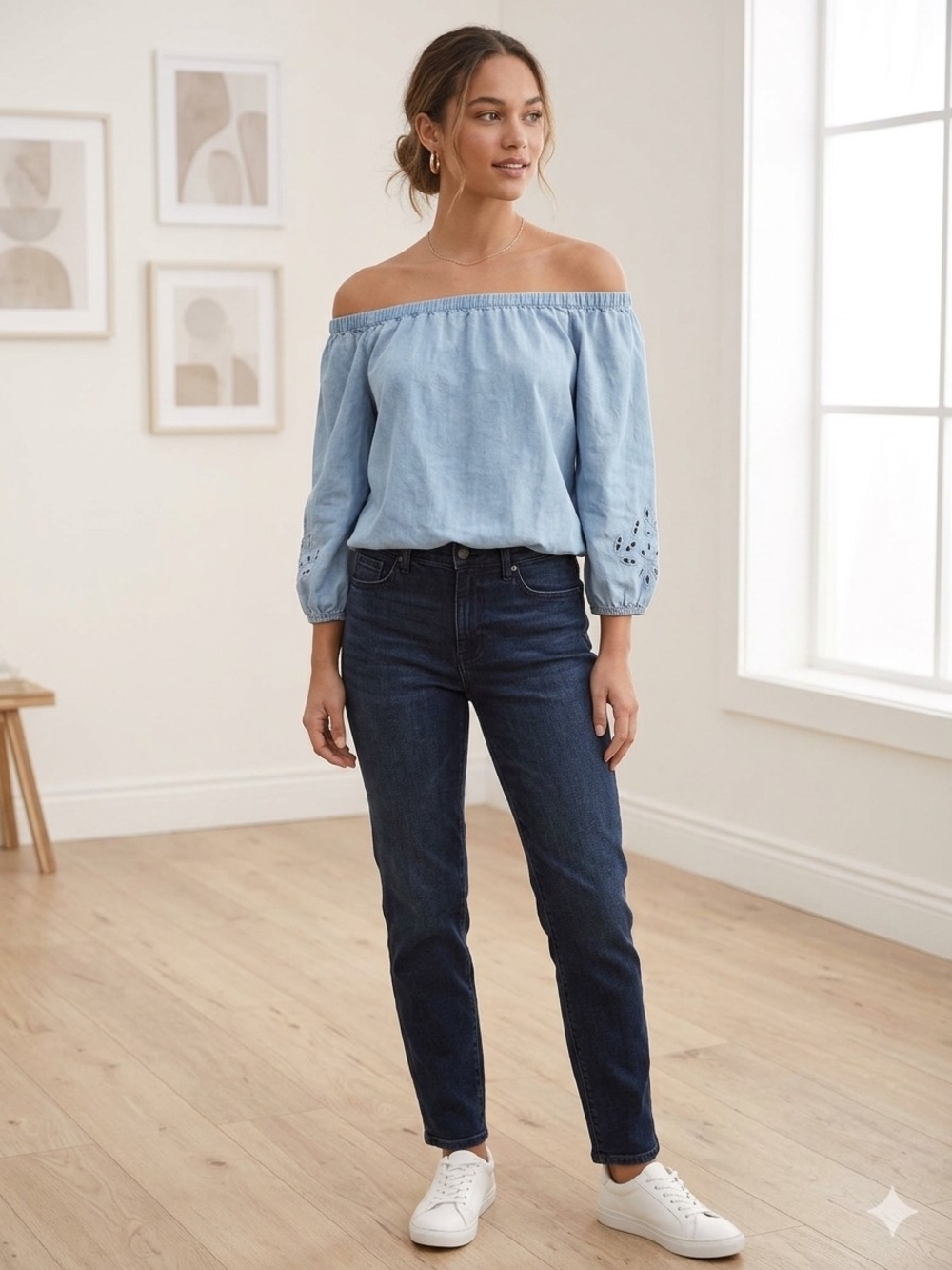 Light Blue Off-Shoulder Top - Picture 1 of 3